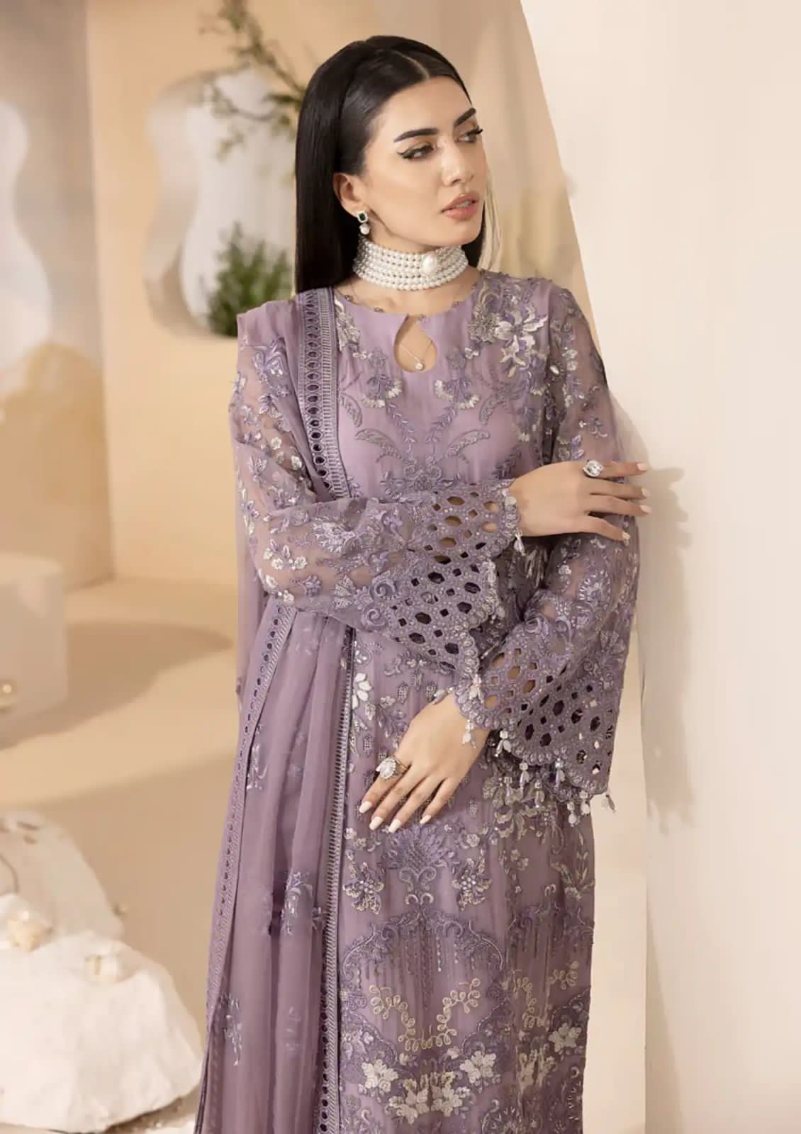 Lavish Luxury Chiffon 3PC Suit - Elegant Sequence Work Ensemble