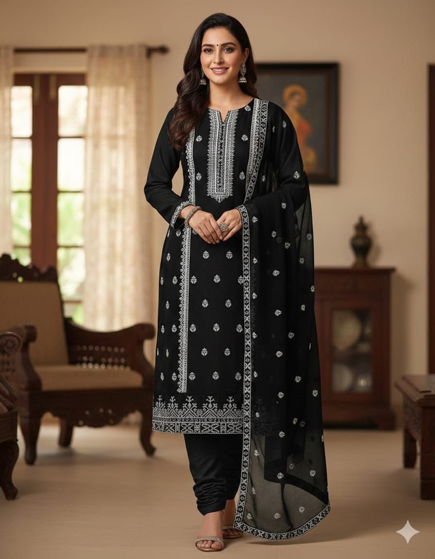3PIECE Luxury Embroidered Cotton Collection with Chiffon embroidered duppatta