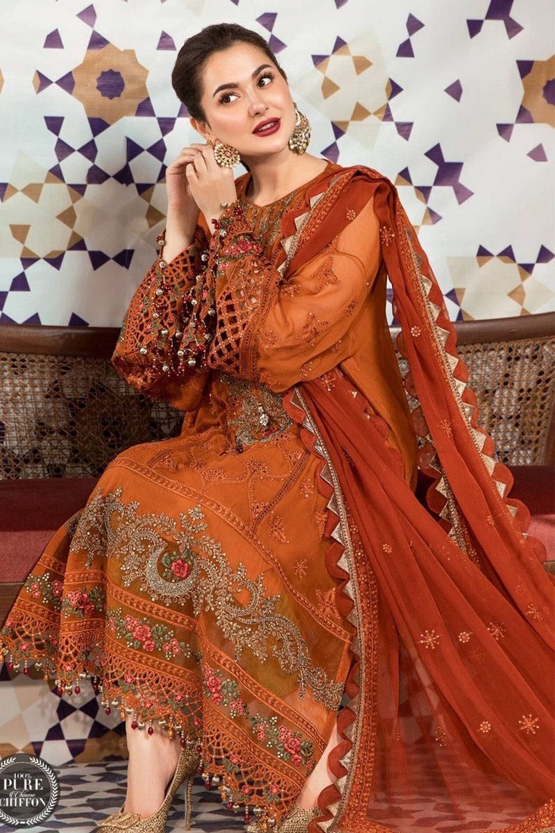 Maria B Luxury Chiffon 3PC Suit - Heavy Sequence Embroidered Ensemble