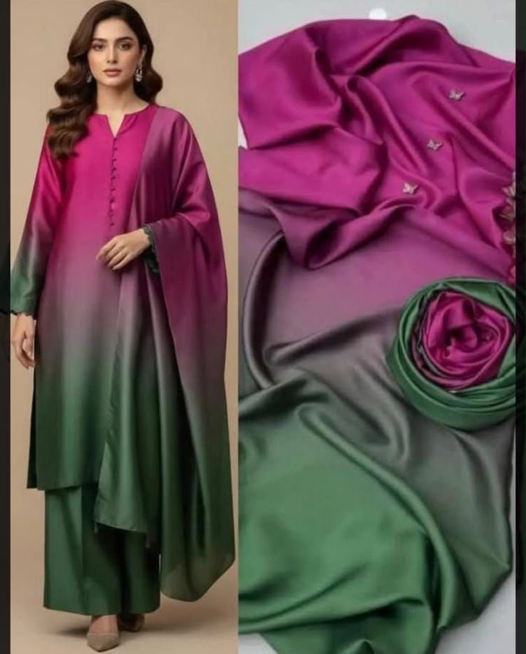 3PIECE Luxury Digtal printed Shamoz Silk