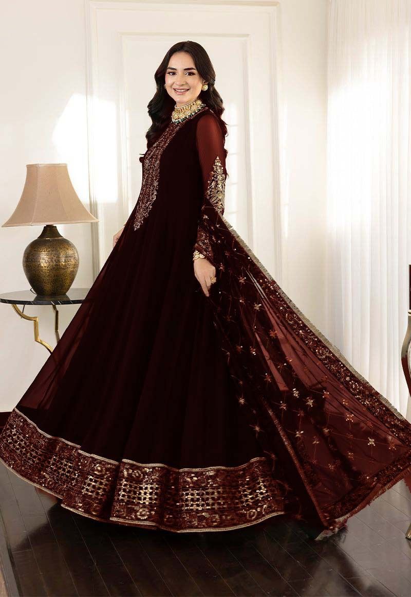 Asim Jofa Luxury Chiffon Frock 3PC Frock in Two Different Colours- Heavy Sequence Embroidered Ensemble