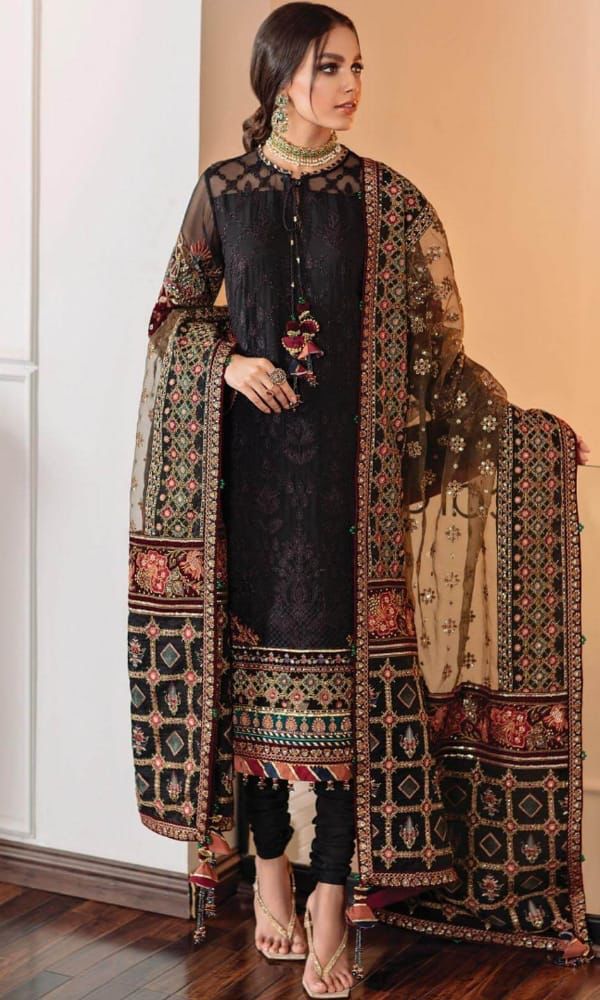 3PIECE Luxury Embroidered Sequins with Organza Dupatta