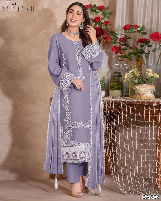 Zarqash Luxury Embroidered 3-Piece Summer Suit - Signature Edit