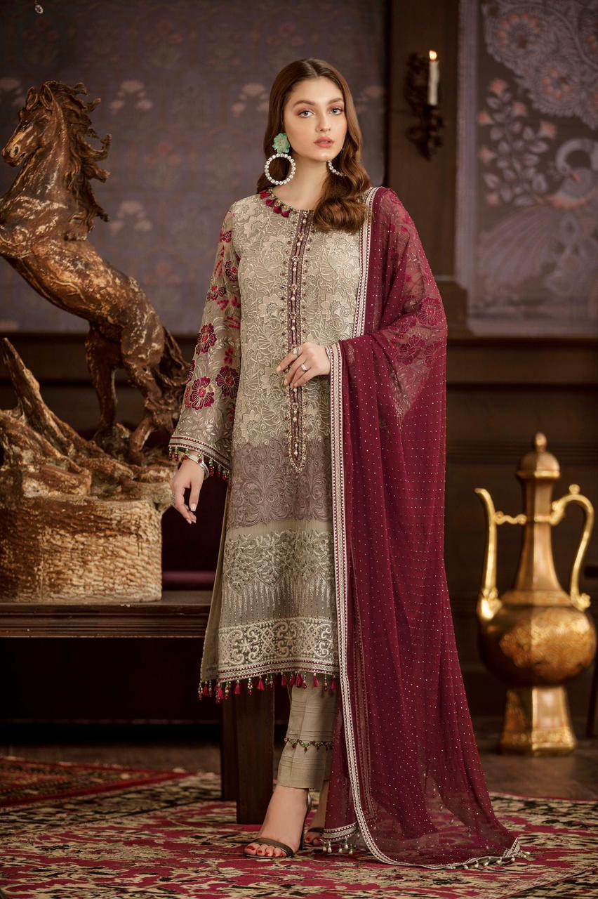 3PIECE Luxury Embroidered Chiffon Suit