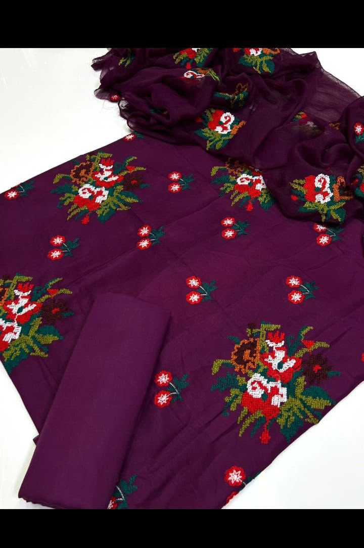 3PIECE Embroidered Summer Collection with Chiffon Dupatta