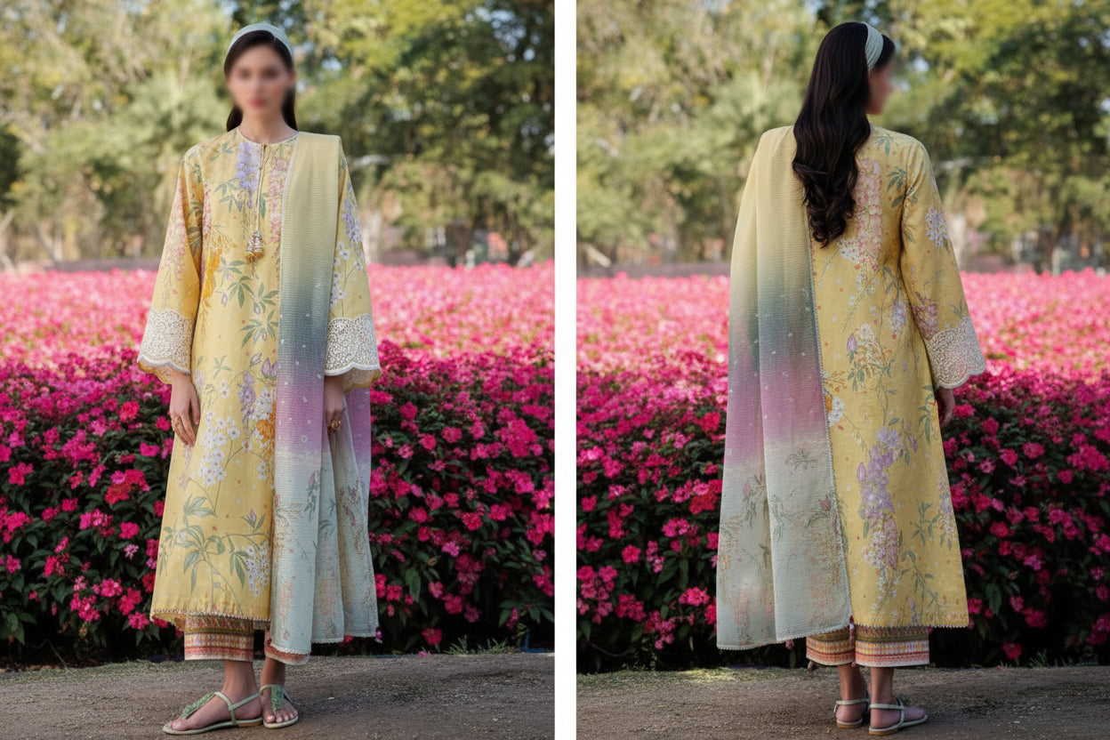 3PIECE Embroidered Summer Suit