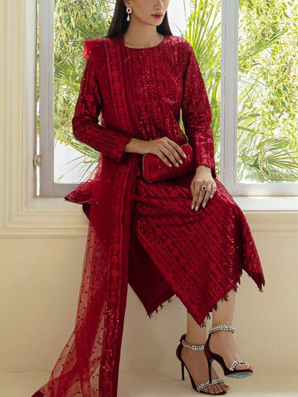 Baroque Premium Chiffon Ensemble - Heavy Sequence Embroidered 3PC Luxury Suit in Two Different Colours