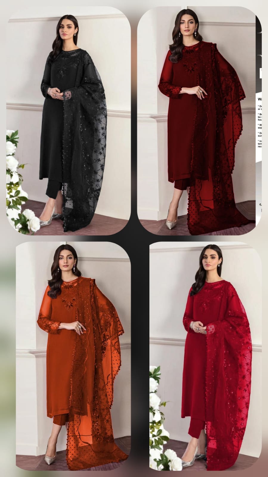 Baroque Premium Chiffon & Organza 3PC Suit in Four Different Colors - Elegant Embroidered Ensemble