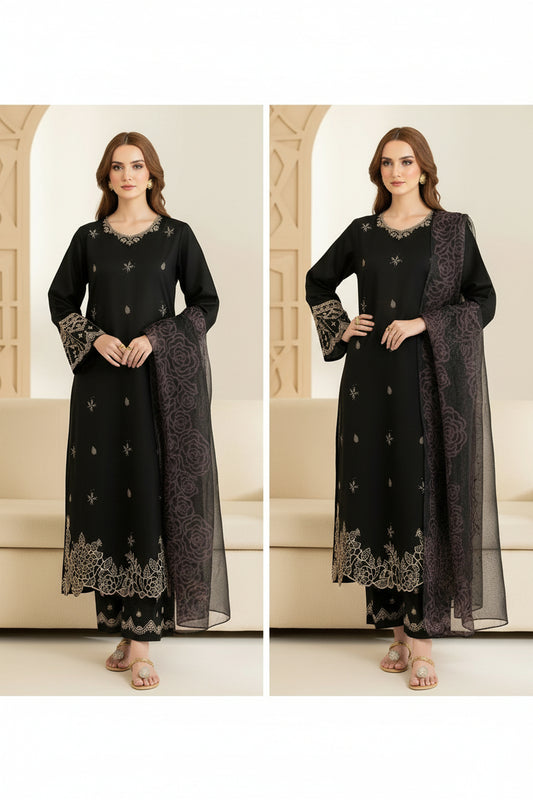 Garnet Luxury Embroidered 3-Piece Summer Suit - Signature Edit
