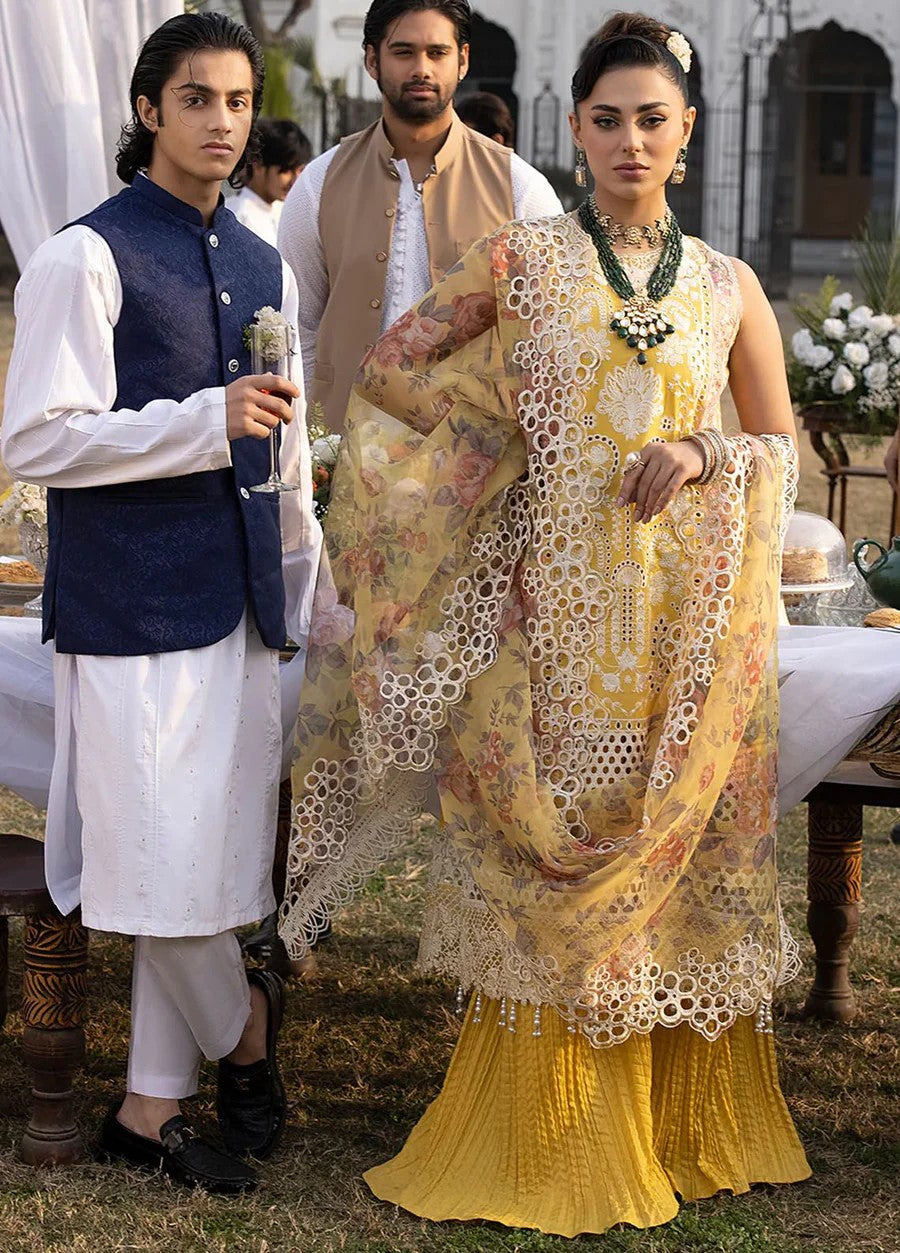 Mahnur Luxury Chikankari 3PC Suit in Two Different Colors- Thread Embroidered Formal Ensemble