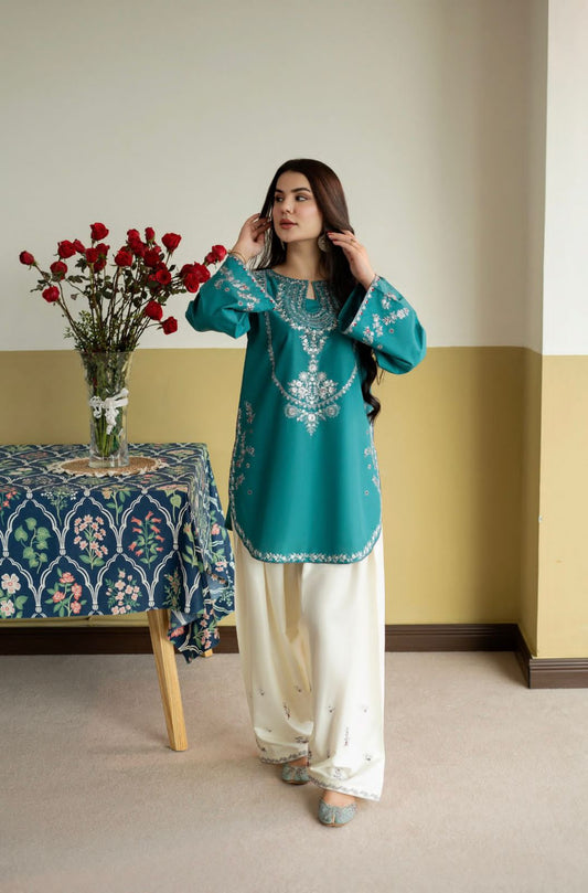 2PC Embroidered Summer Suit