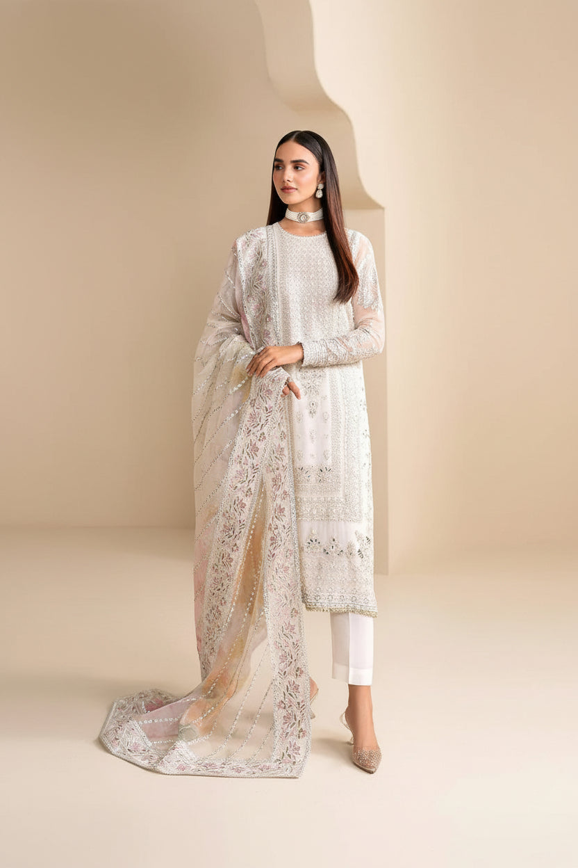 Heer Premium Chiffon & Organza 3PC Suit - Heavily Embroidered Adda Work Design #149