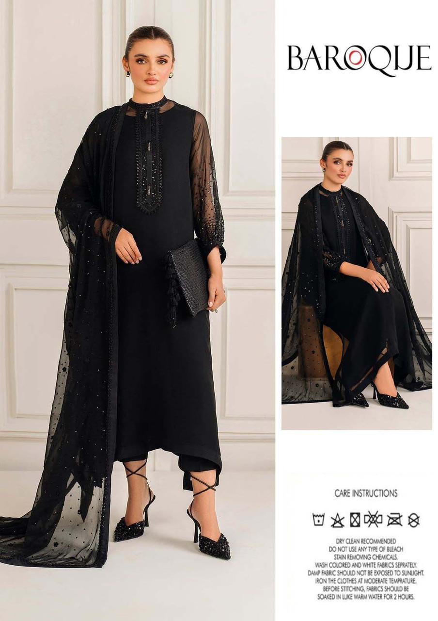 3PIECE Embroidered Chiffon Suit