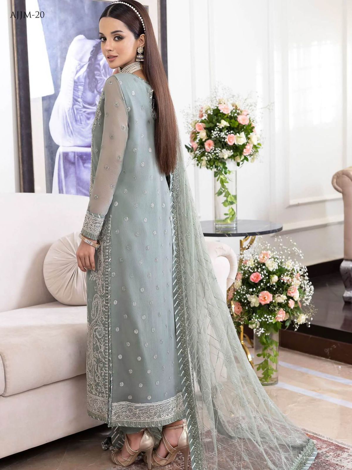 Asim Jofa Jhilmil Luxury Chiffon 3PC Suit in Two Different Colors Heavy Spangle Embroidered Ensemble