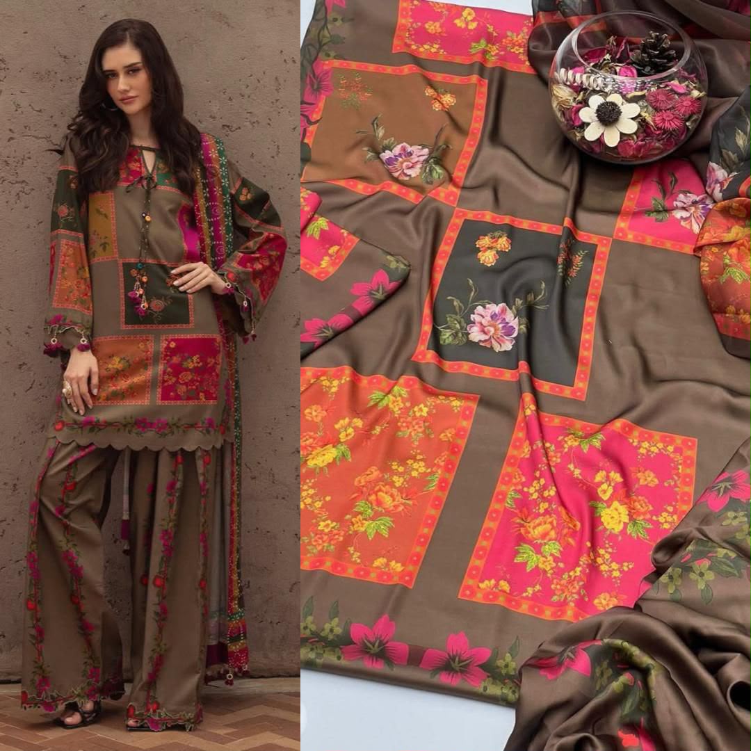 3PIECE Luxury Digtal printed Shamoz Silk