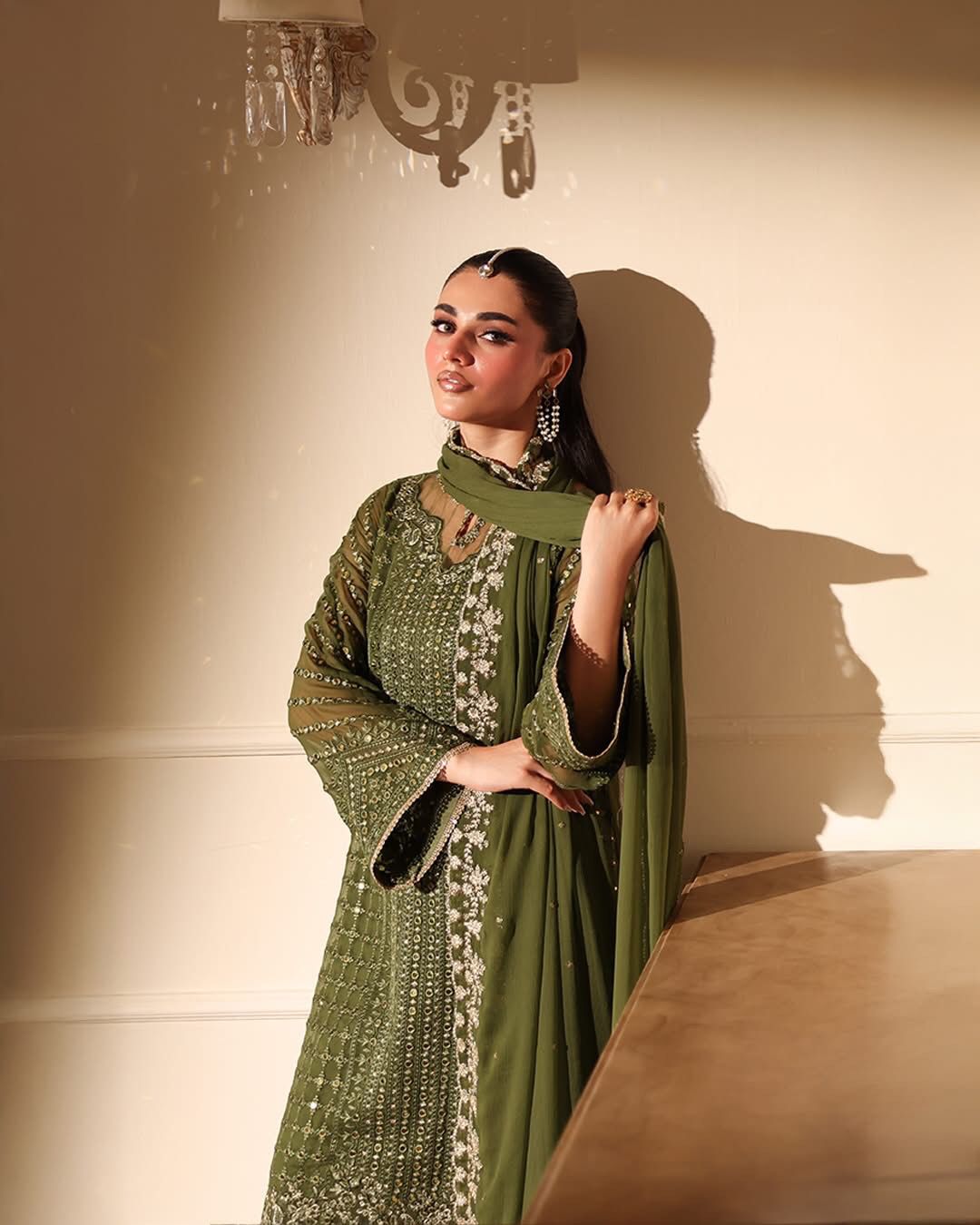 Azure Luxury Chiffon 3PC Suit - Heavy 9mm Sequence Work Ensemble