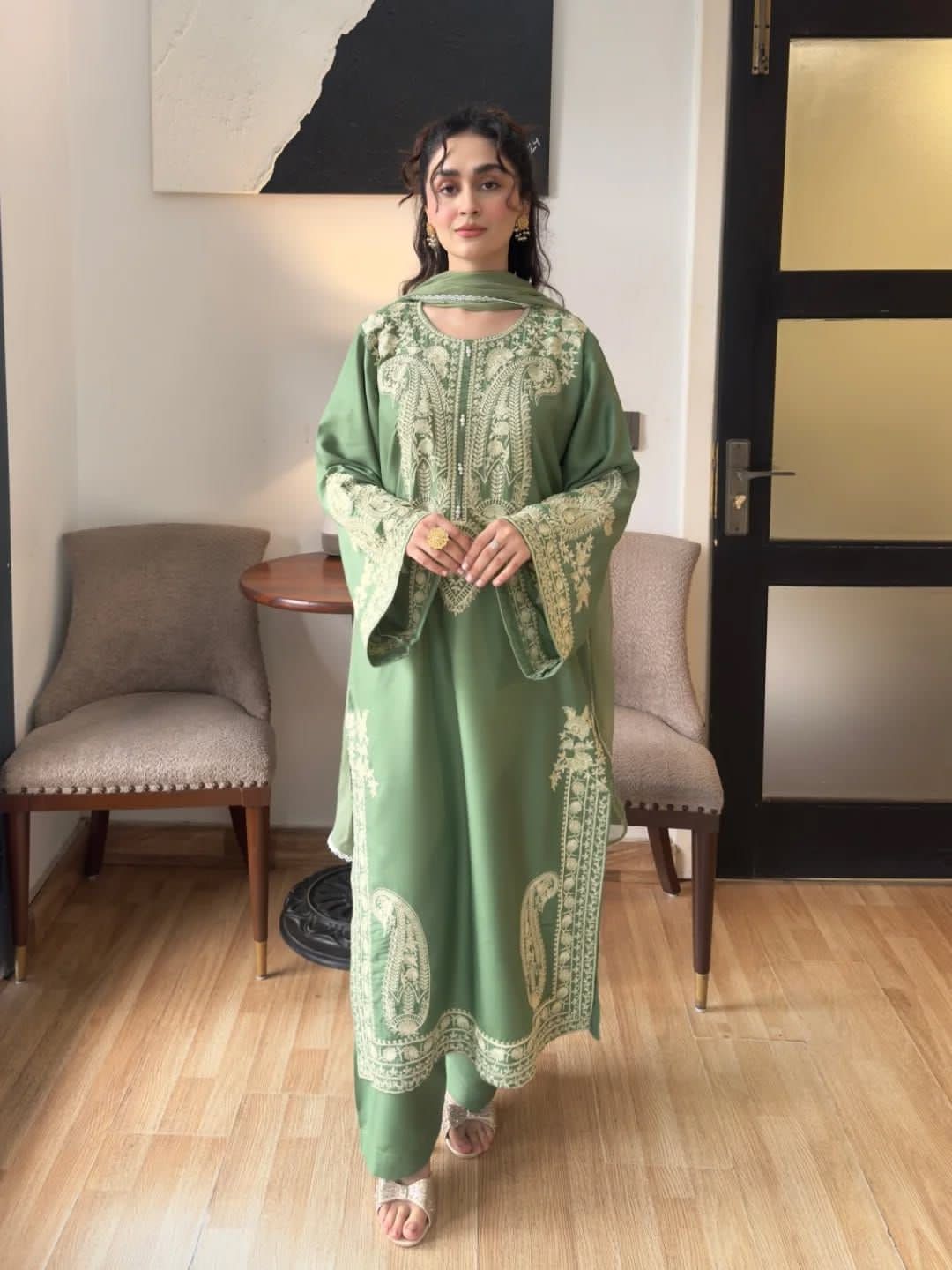 3PIECE Embroidered Summer Suit