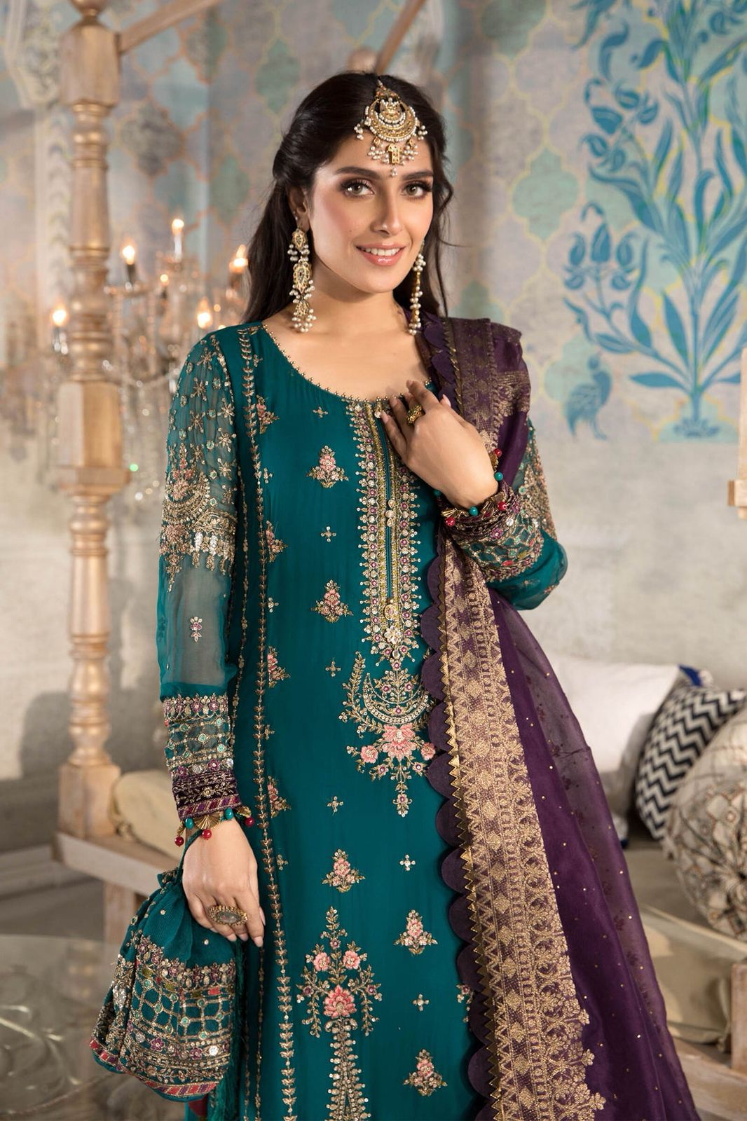 Maria B Luxury Chiffon 3PC Suit - Heavy Embroidered Wedding Ensemble