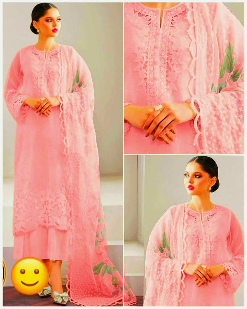 Baroque Chantelle Premium Organza 3PC Suit in Three Different Colours- Heavy Embroidered Cutwork Ensemble