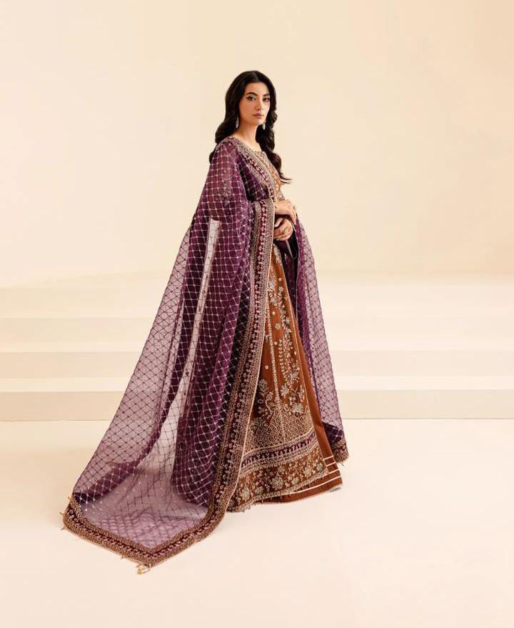 3PIECE Luxury Embroidered Net Frock with Heavy embroidered Sequence Work