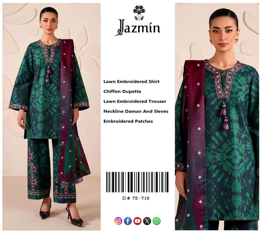 3Piece Embroidered Short Shirt Full Dress