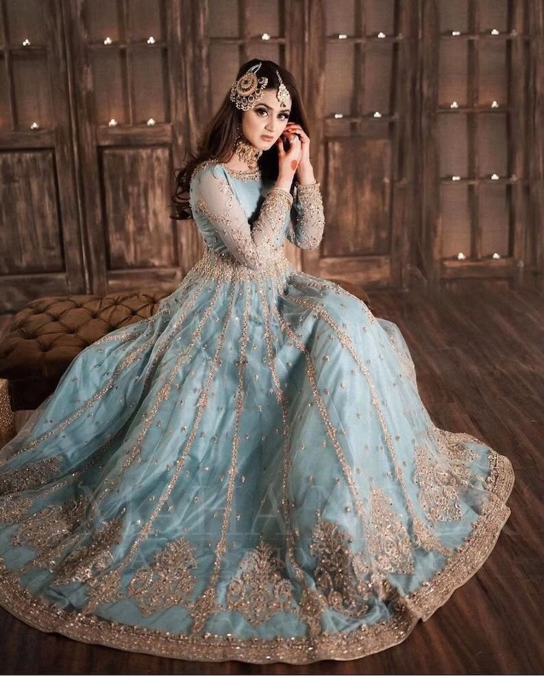 3PIECE Luxury Embroidered Net Long Frock with Heavy embroidered Sequence Duppta