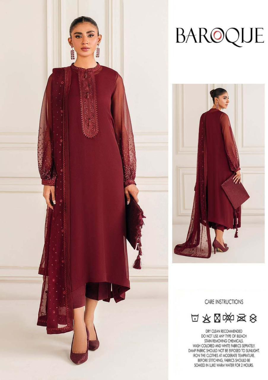3PIECE Embroidered Chiffon Suit
