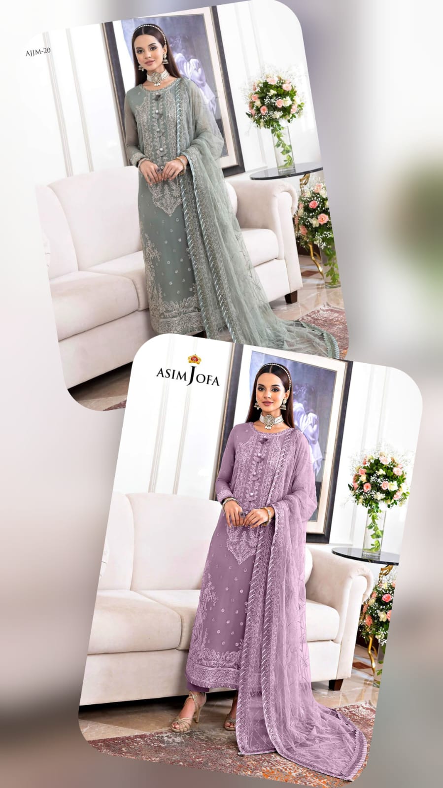 Asim Jofa Jhilmil Luxury Chiffon 3PC Suit in Two Different Colors Heavy Spangle Embroidered Ensemble