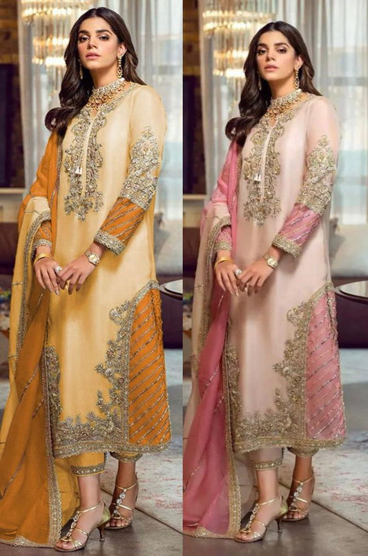 3PIECE Luxury Embroidered With Organza Dupatta