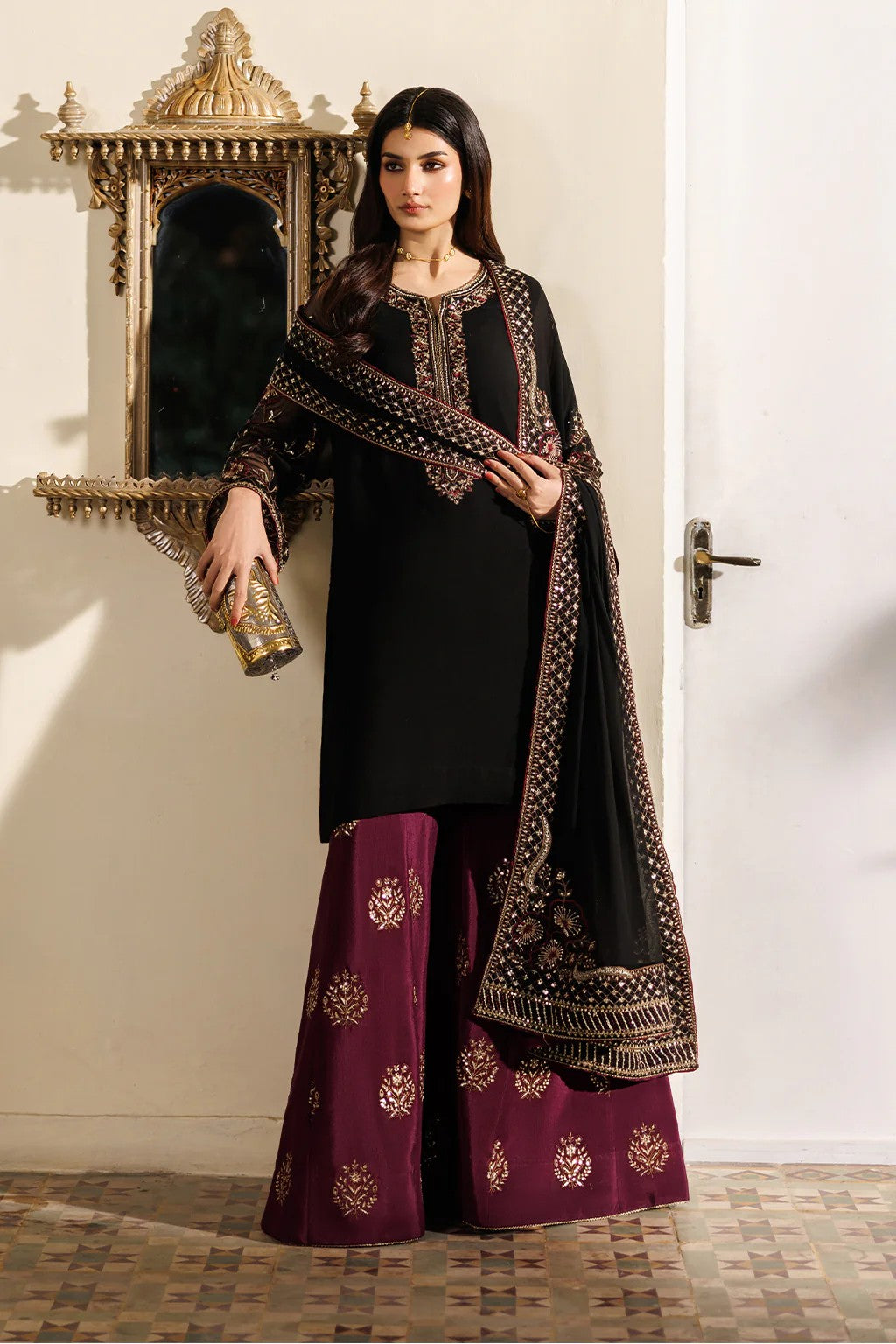 Iznik Premium Chiffon 3PC Suit - Heavy Adda Work Embroidered Formal Ensemble