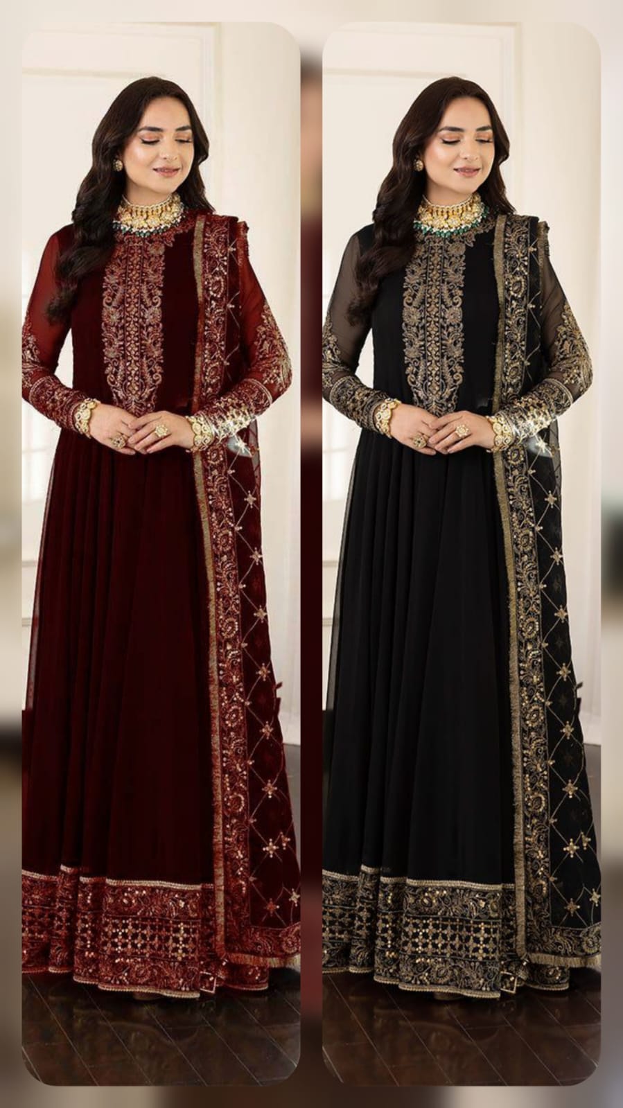 Asim Jofa Luxury Chiffon Frock 3PC Frock in Two Different Colours- Heavy Sequence Embroidered Ensemble