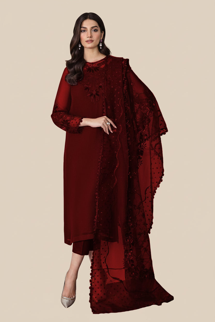 Baroque Premium Chiffon & Organza 3PC Suit in Four Different Colors - Elegant Embroidered Ensemble