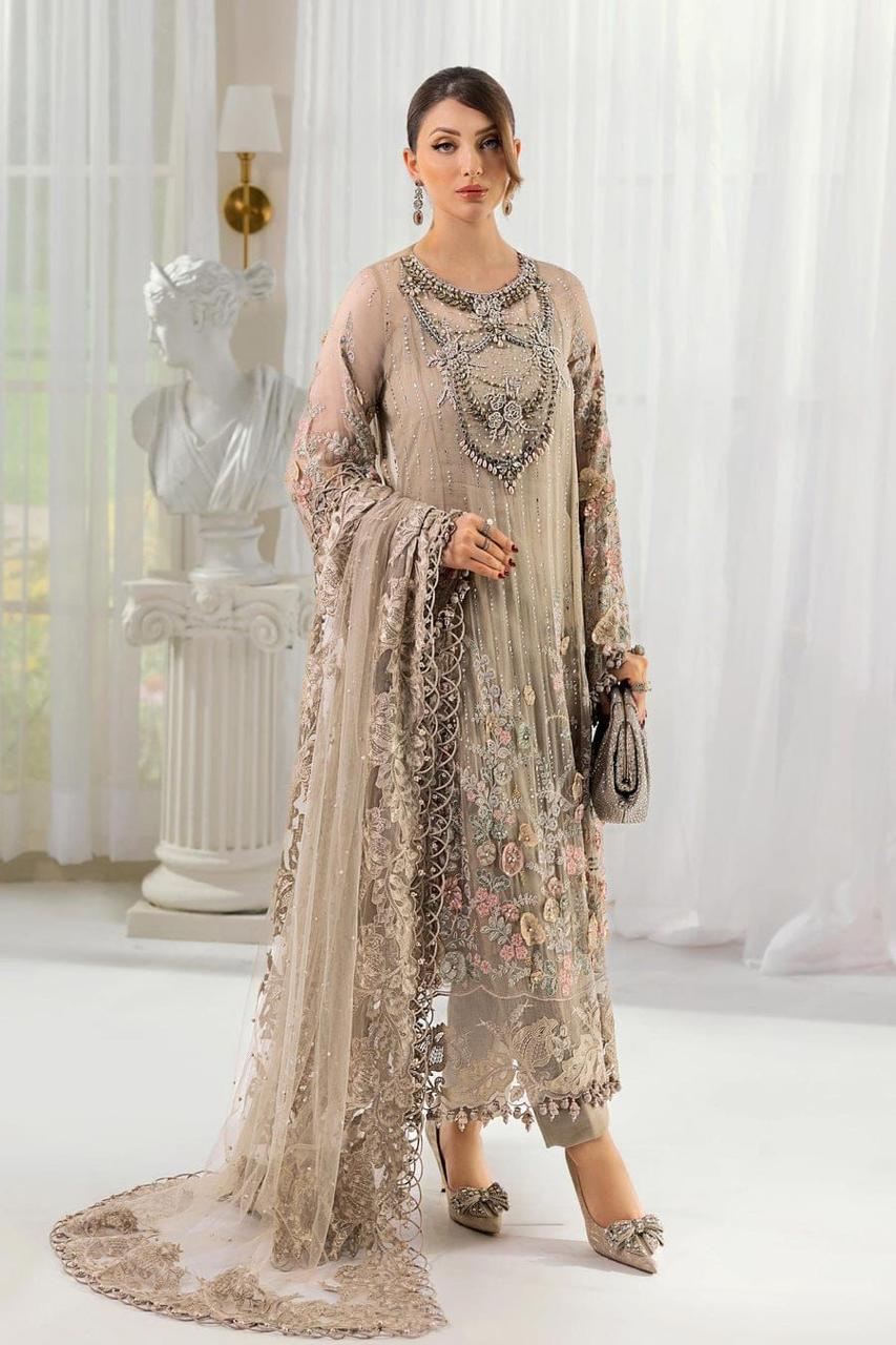 Premium Chiffon Luxury Ensemble - Hand-Embellished 3PC Suit