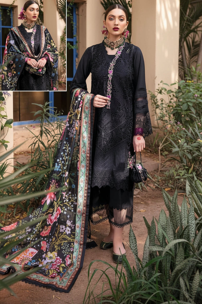 3PIECE Luxury Embroidered Collection With SILK Dupatta