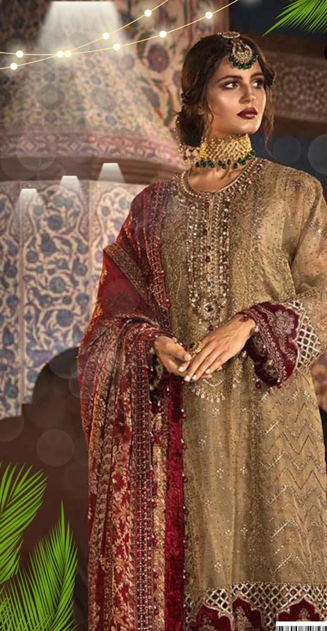 Premium Luxury Embroidered Net 3PC Suit - Hand-Embellished Festive Ensemble
