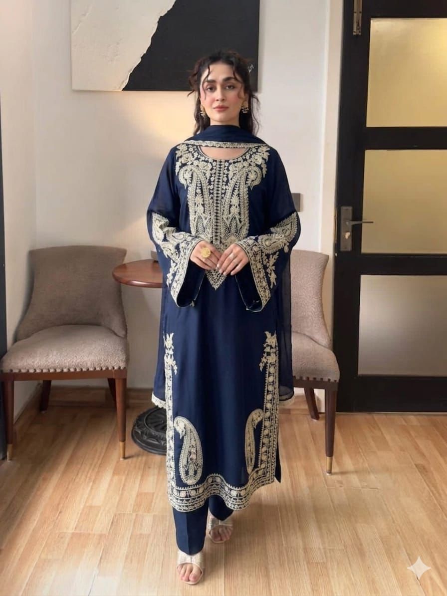 3PIECE Embroidered Summer Suit