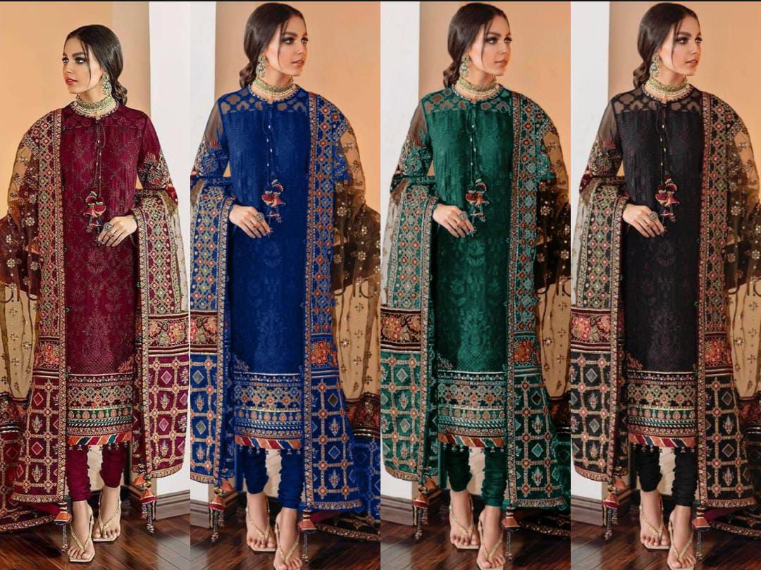 3PIECE Luxury Embroidered Sequins with Organza Dupatta