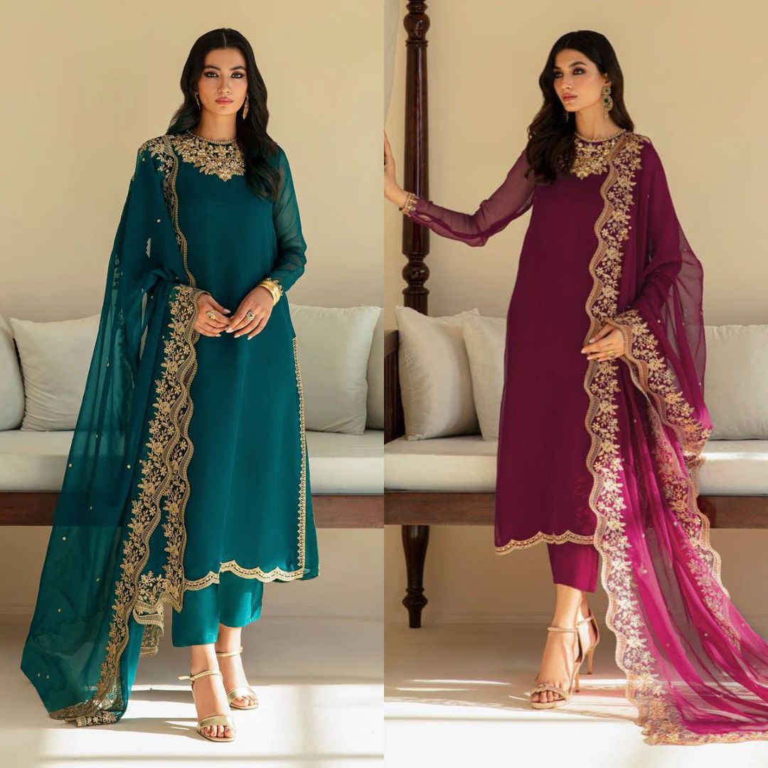 3PIECE Luxury Embroidered Chiffon Suit