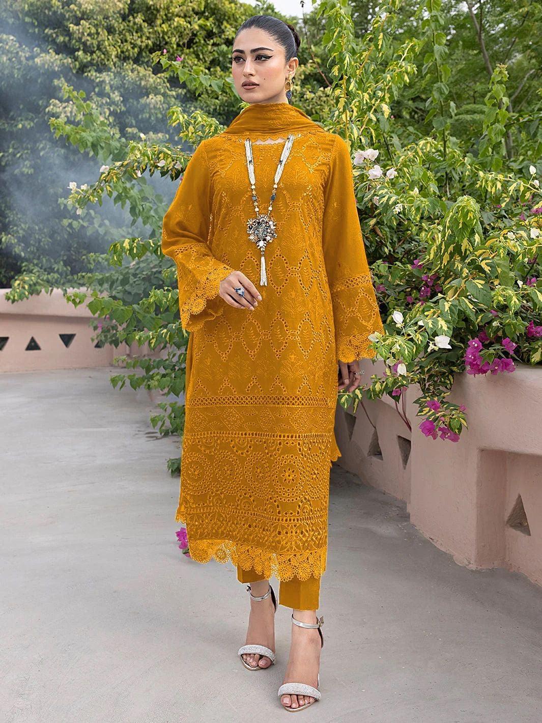 Khaaf Premium Lawn 3PC Suit in Two Different Colors- Heavy Chikankari Embroidered Formal Ensemble