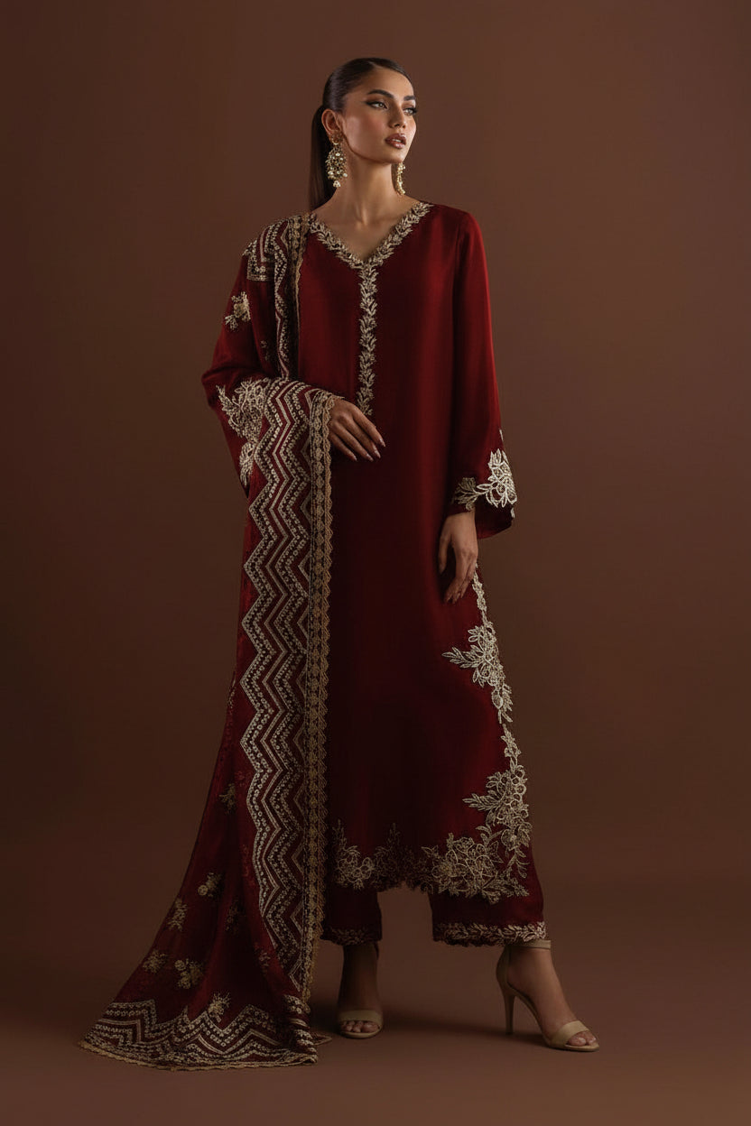 Heer Premium Shamooz Silk 3PC Suit in Two Different Colors - Luxury Embroidered Bridal Ensemble