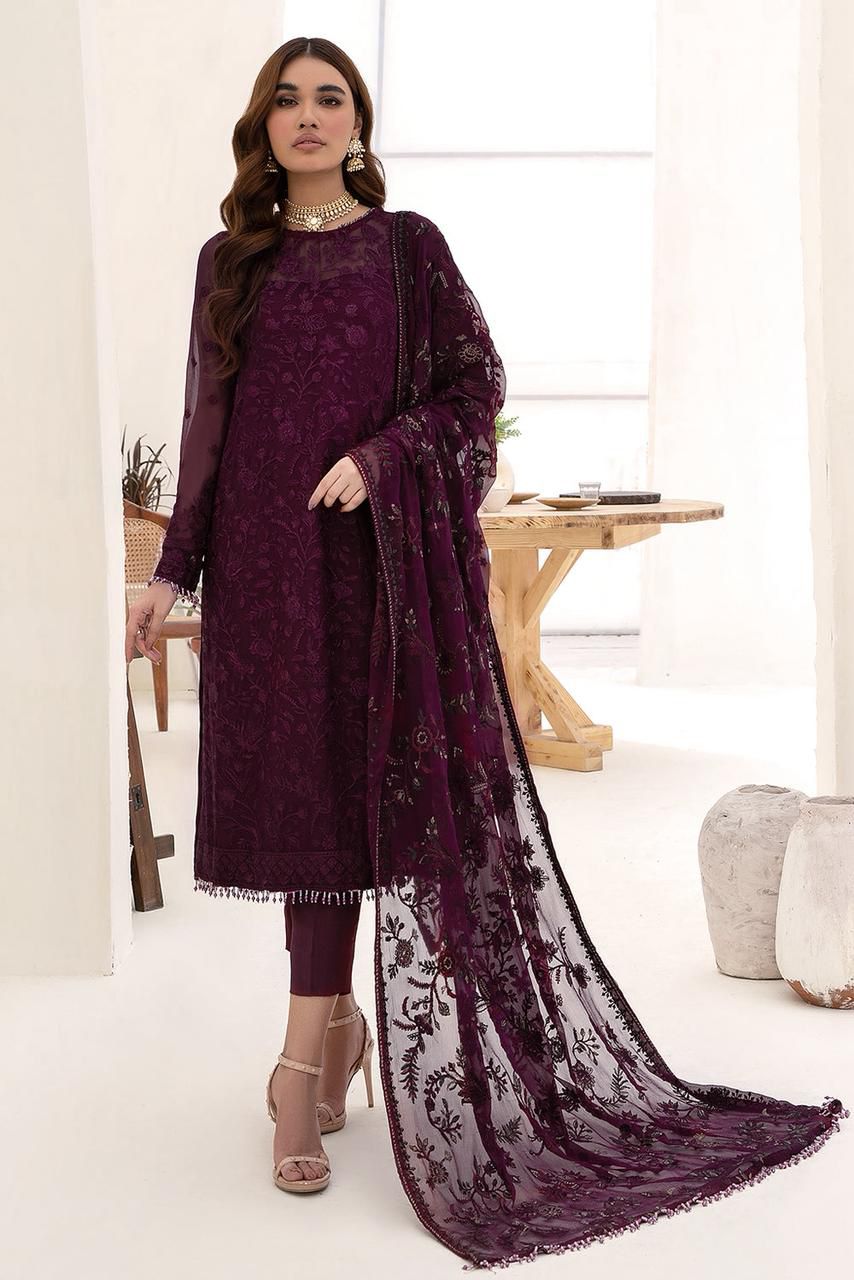 3PIECE Luxury Embroidered with Chiffon Embroidered Dupatta