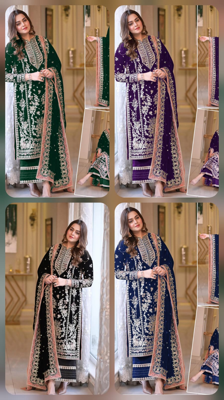 Aneela’s Luxury Embroidered Chiffon Wedding Ensemble - Sequin & Adda Work 3PC Suit in Different colours