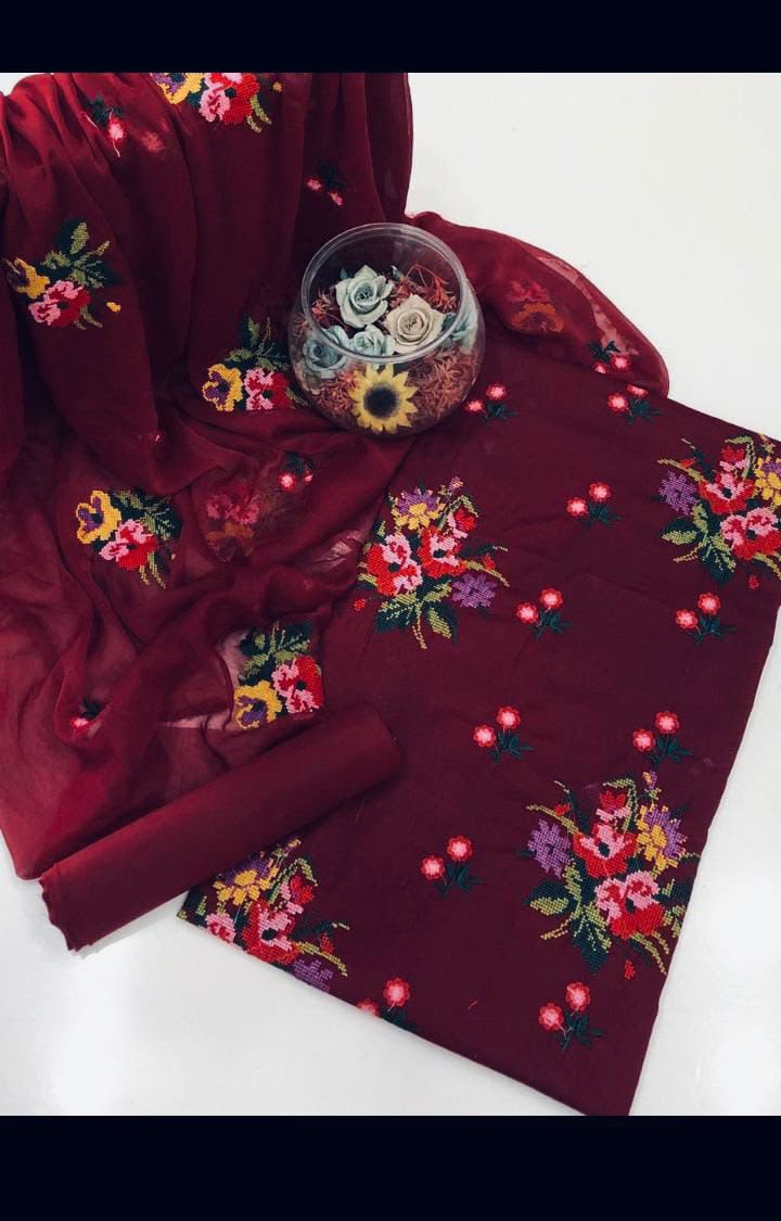 3PIECE Embroidered Summer Collection with Chiffon Dupatta
