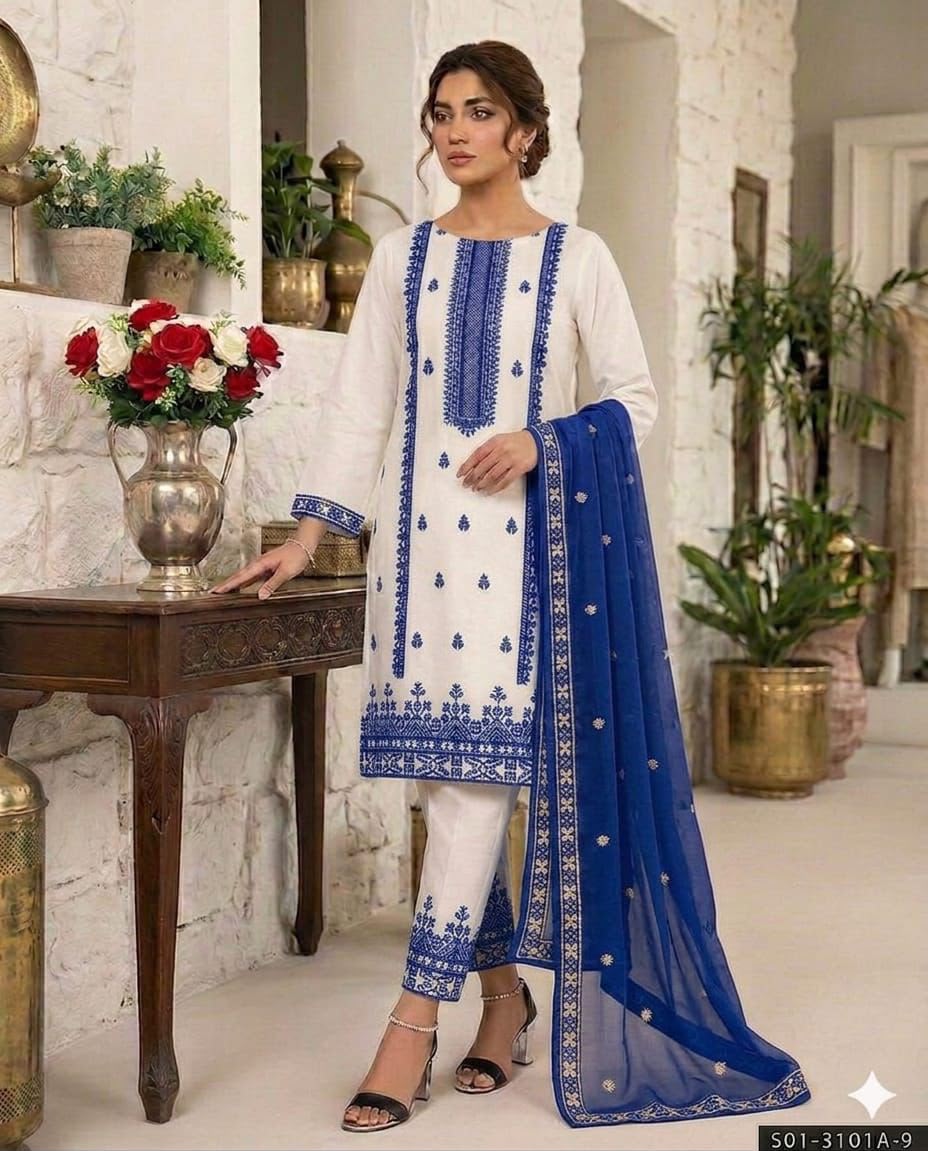 3PIECE Luxury Embroidered Cotton Collection with Chiffon embroidered duppatta
