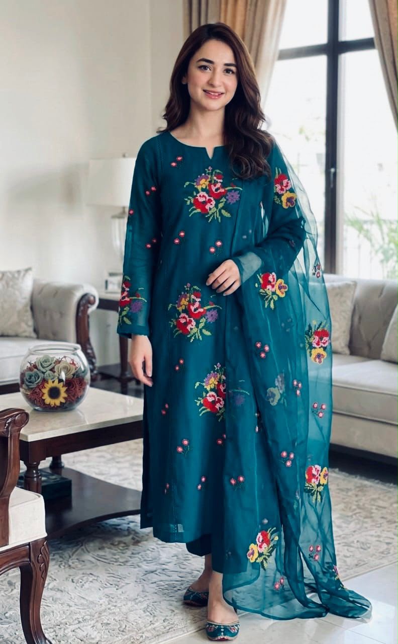 3PIECE Embroidered Summer Collection with Chiffon Dupatta