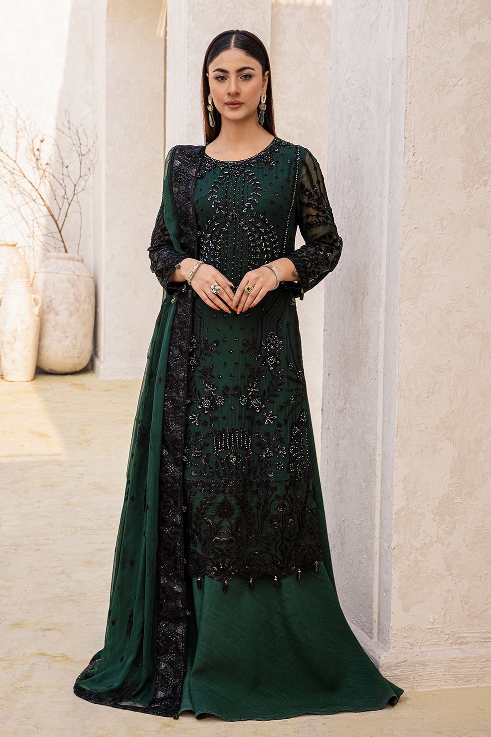Zebtain Luxury Chiffon 3PC Suit - Heavy Sequence Embroidered Ensemble