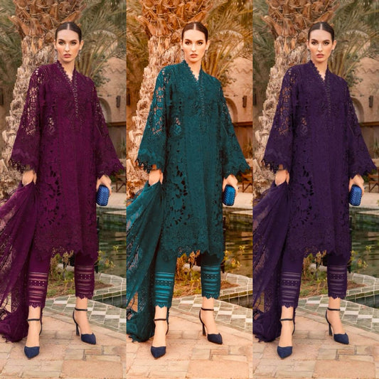 3PIECE Embroidered 3D LAZER CUTWORK Collection