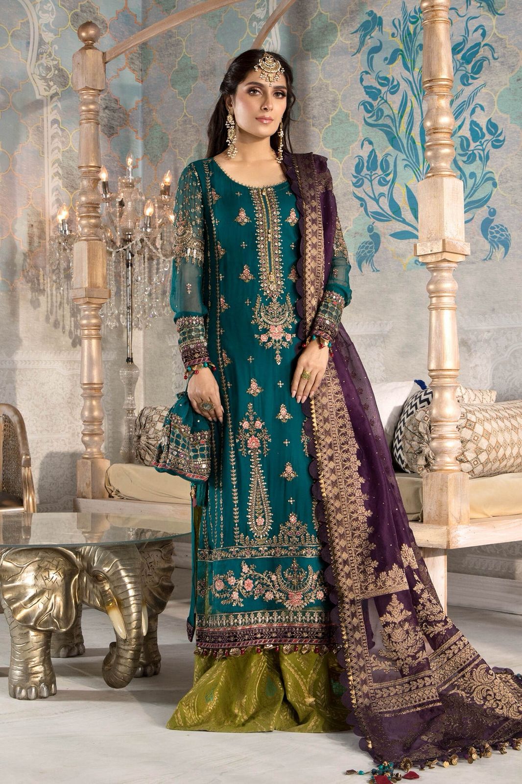 Maria B Luxury Chiffon 3PC Suit - Heavy Embroidered Wedding Ensemble