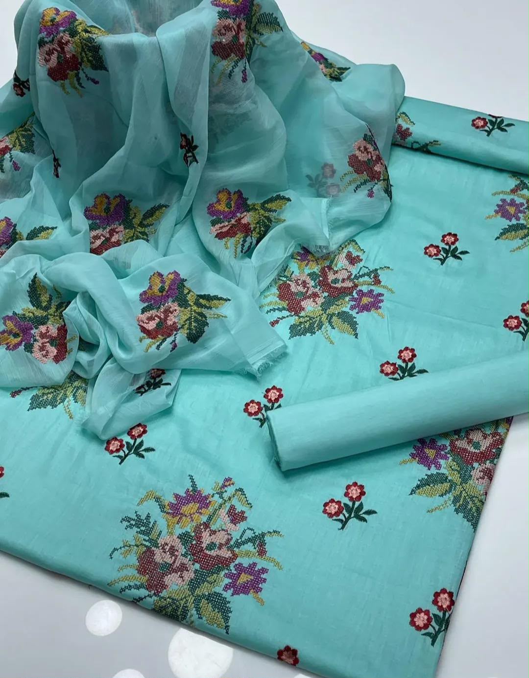 3PIECE Embroidered Summer Collection with Chiffon Dupatta