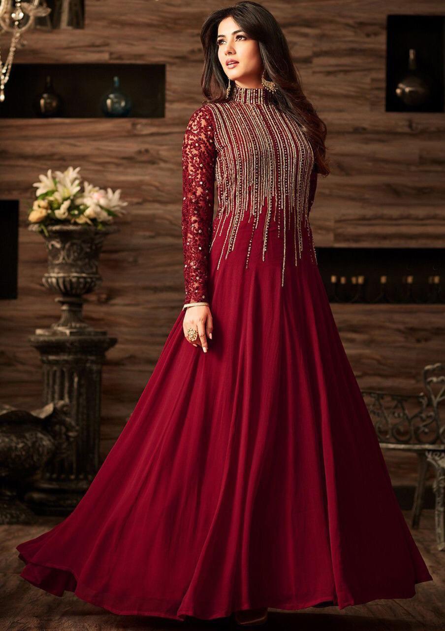 Indian Luxury Chiffon Maxi in Three Different Colors - Embroidered Formal Frock Ensemble